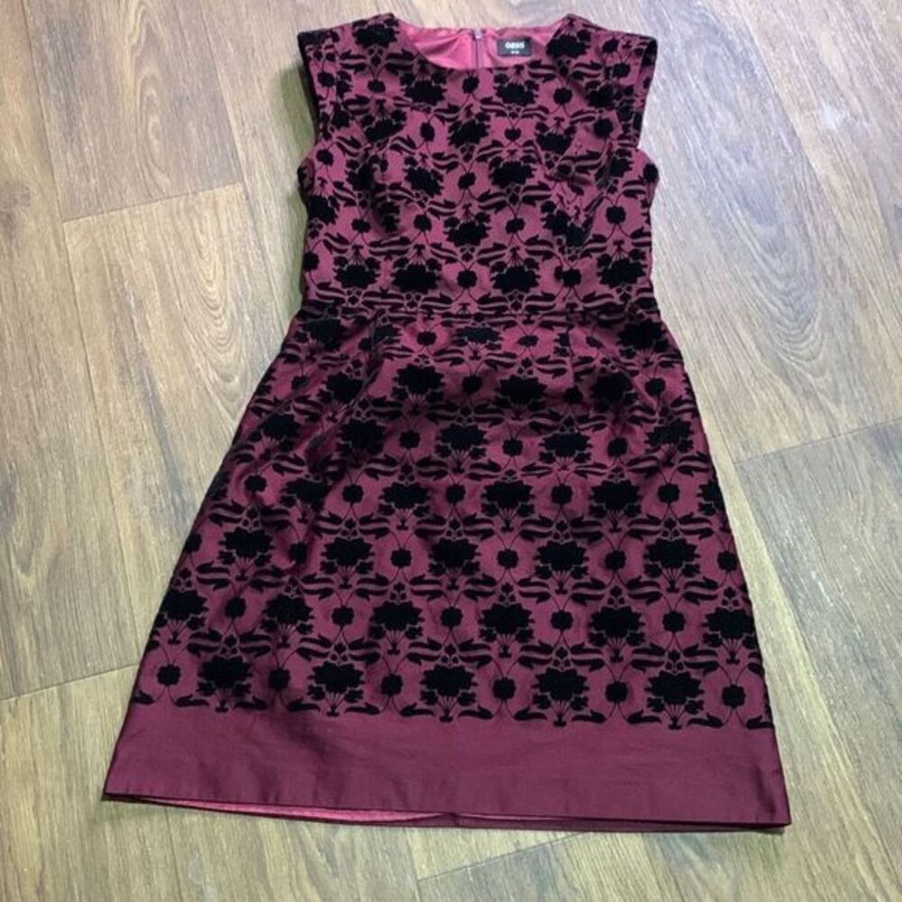 Oasis‎ fit & flare floral velvet print dress  maroon / black holiday party dress